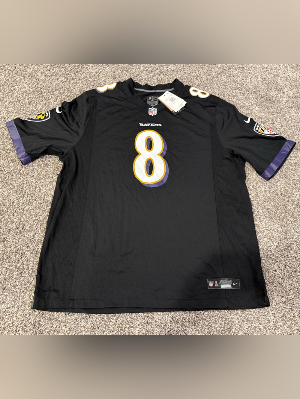Nike Black and Purple Baltimore Ravens #8 Men's Football Jersey